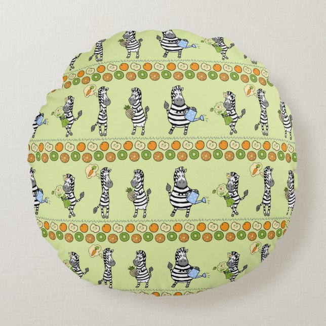 Seamless pattern with different zebras and differe round pillow (Front)