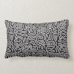 Seamless pattern with doodle wavy lines in retro s lumbar pillow