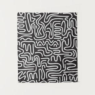 Seamless pattern with doodle wavy lines in retro s tapestry
