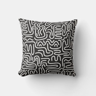 Seamless pattern with doodle wavy lines in retro s throw pillow
