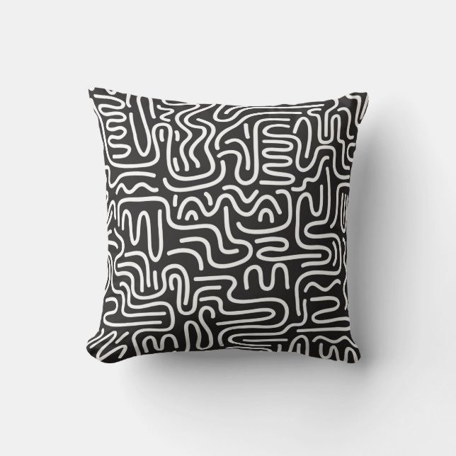 Seamless pattern with doodle wavy lines in retro s throw pillow (Front)