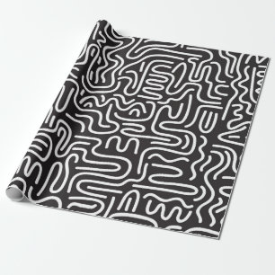Seamless pattern with doodle wavy lines in retro s wrapping paper