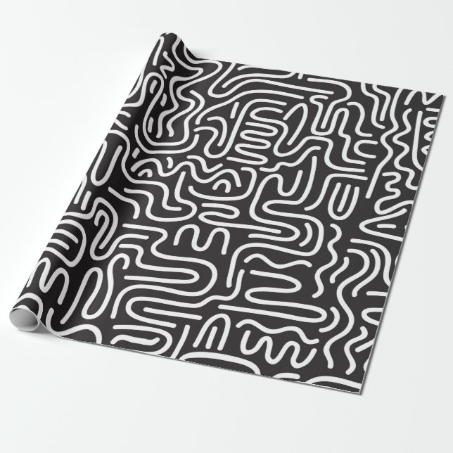 Seamless pattern with doodle wavy lines in retro s wrapping paper (Unrolled)