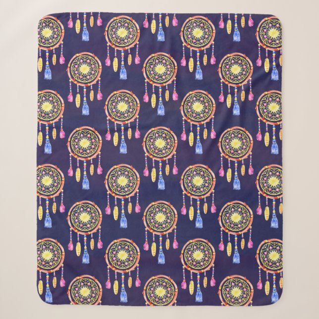 Seamless pattern with dreamcatchers, hand drawn in sherpa blanket (Front)
