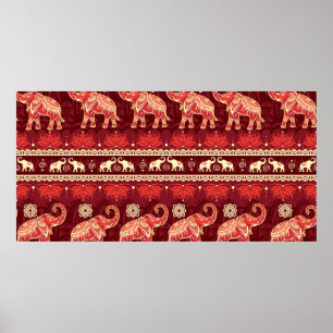 Seamless pattern with elephants  poster