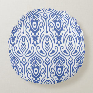 Seamless pattern with embroidery. Ikat Fabric. Eth Round Pillow