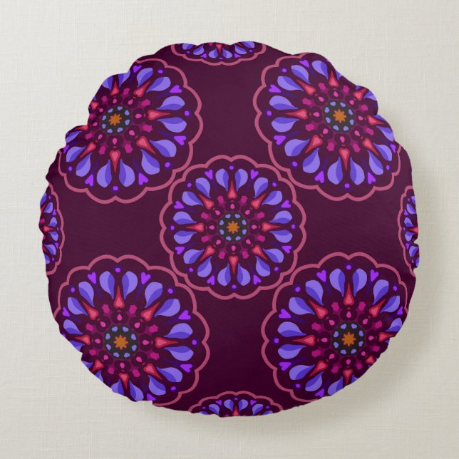 Seamless pattern with ethnic mandala art ornament. round pillow (Front)