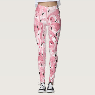 seamless pattern with exotic pink flamingos birds leggings