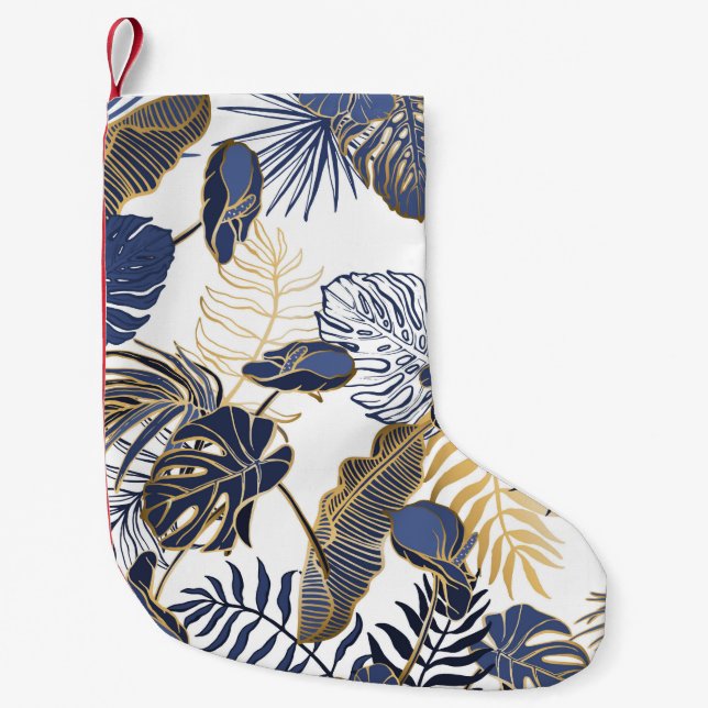 Seamless pattern with exotic tropical leaves. Palm Small Christmas Stocking (Front)