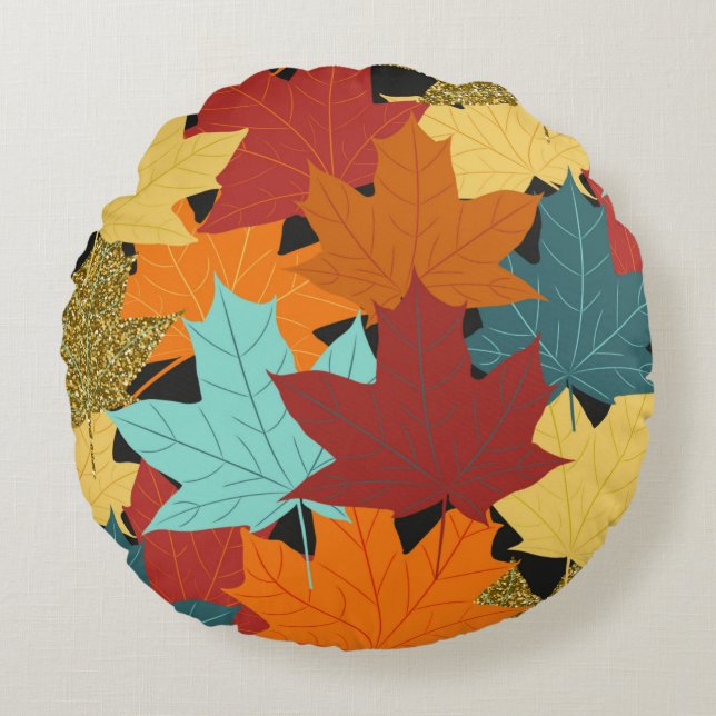 Seamless pattern with fall maple leaves. illustrat round pillow (Front)