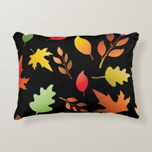Seamless pattern with fallen autumn leaves and col accent pillow