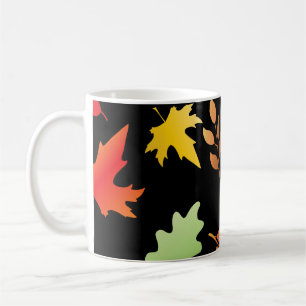 Seamless pattern with fallen autumn leaves and col coffee mug