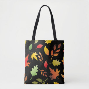 Seamless pattern with fallen autumn leaves and col tote bag
