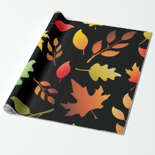 Seamless pattern with fallen autumn leaves and col wrapping paper