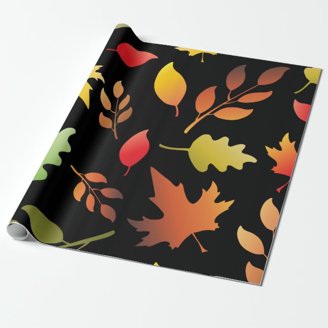 Seamless pattern with fallen autumn leaves and col wrapping paper (Unrolled)