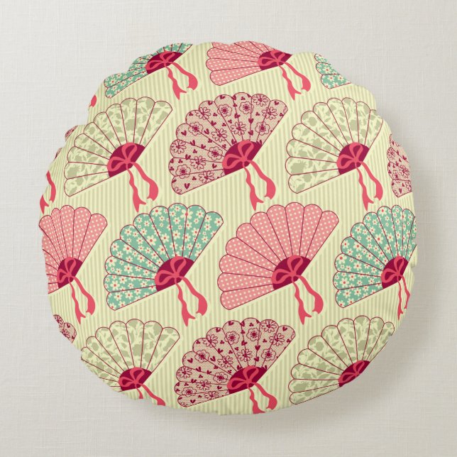 Seamless pattern with fans.  round pillow (Front)
