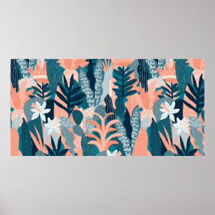 Seamless pattern with fantasy flowers, natural wal poster