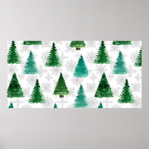 Seamless pattern with fir tree and snowflakes. Wat Poster