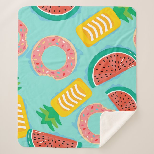 Seamless pattern with floats in the pool. Pineappl Sherpa Blanket (Front)