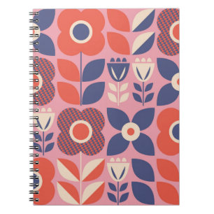 seamless pattern with floral elements in retro sca notebook