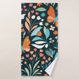 Seamless pattern with flowers and butterflies bath towel
