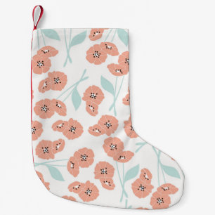 Seamless pattern with flowers and floral elements, small christmas stocking