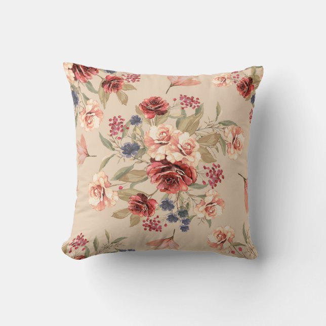 Seamless pattern with flowers and leaves. Floral p Throw Pillow (Front)