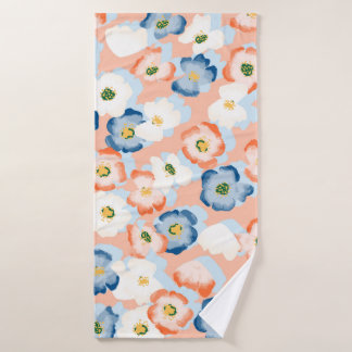 Seamless pattern with flowers in a watercolor styl bath towel