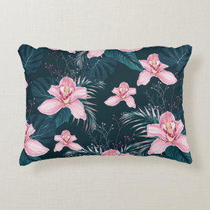 Seamless pattern with flowers Orchid, colourful tr Accent Pillow