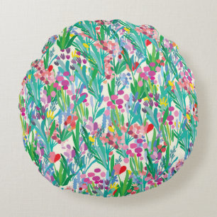 Seamless pattern with flowers, plant background. A Round Pillow