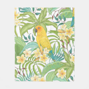 Seamless pattern with flowers Plumeria,leaves and  Fleece Blanket