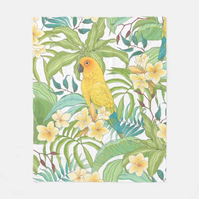 Seamless pattern with flowers Plumeria,leaves and  Fleece Blanket (Front)