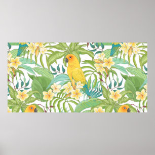 Seamless pattern with flowers Plumeria,leaves and  Poster
