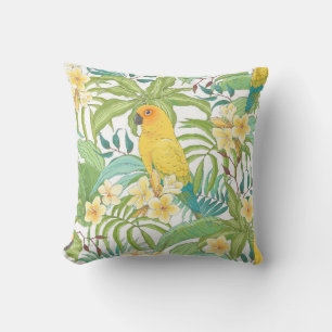 Seamless pattern with flowers Plumeria,leaves and Throw Pillow