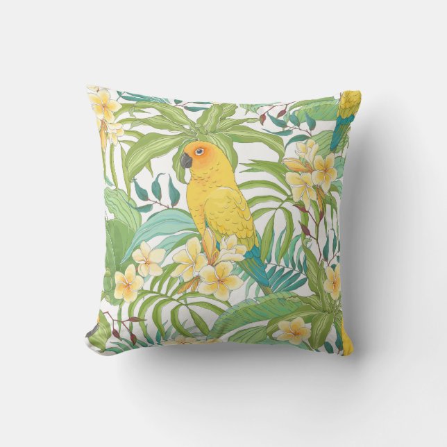 Seamless pattern with flowers Plumeria,leaves and  Throw Pillow (Front)