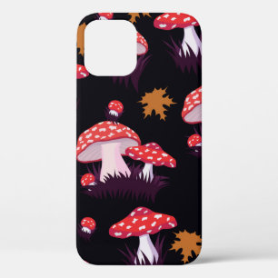 Seamless pattern with fly agaric and maple leaves. iPhone 12 case