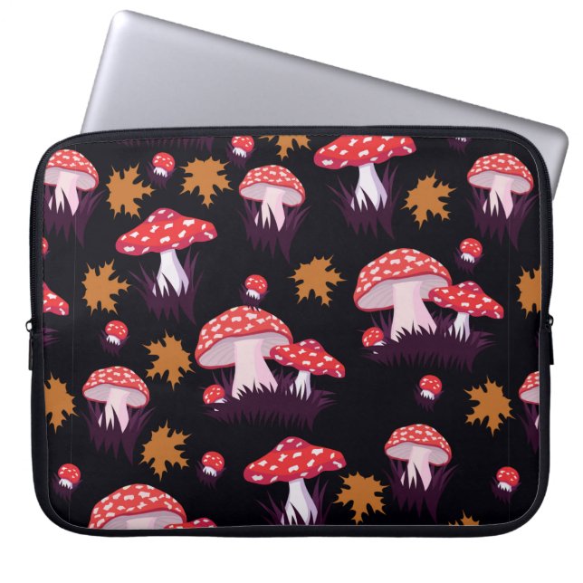 Seamless pattern with fly agaric and maple leaves. laptop sleeve (Front)