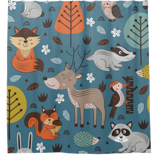 Seamless pattern with forest animals on blue backg (Front)