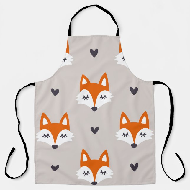 Seamless pattern with fox faces. Hand drawn repeat Apron (Front)