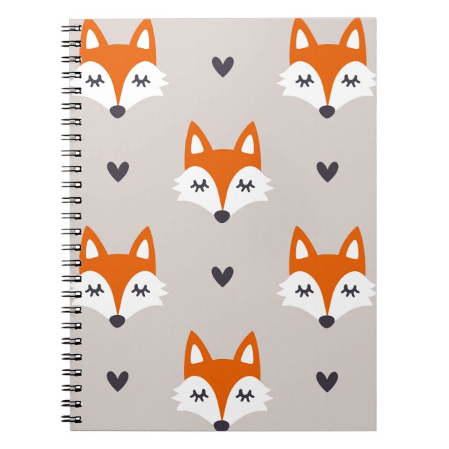 Seamless pattern with fox faces. Hand drawn repeat Notebook (Front)
