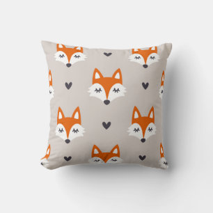 Seamless pattern with fox faces. Hand drawn repeat Throw Pillow
