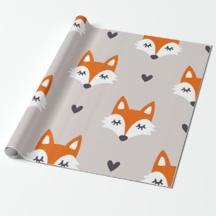 Seamless pattern with fox faces. Hand drawn repeat Wrapping Paper