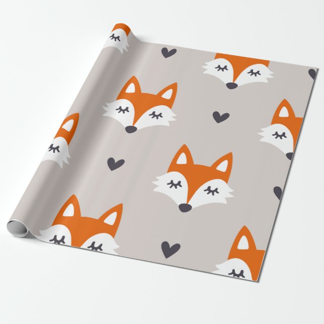 Seamless pattern with fox faces. Hand drawn repeat Wrapping Paper (Unrolled)