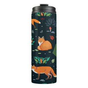 Seamless pattern with Foxes, trees, leaves, mushro Thermal Tumbler