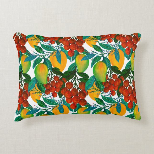 Seamless pattern with fresh bright exotic mango ra accent pillow (Front)
