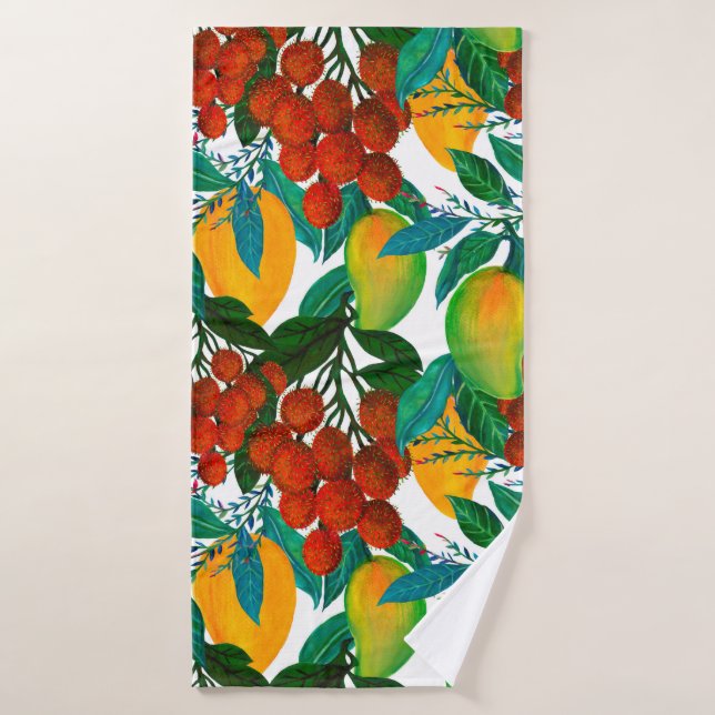 Seamless pattern with fresh bright exotic mango ra bath towel (Bath Towel)