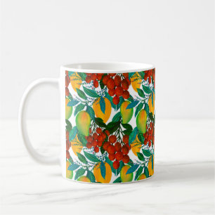 Seamless pattern with fresh bright exotic mango ra coffee mug