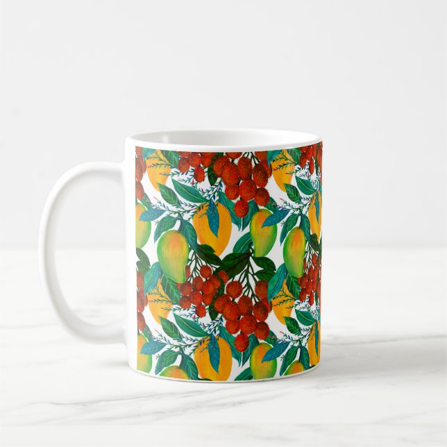 Seamless pattern with fresh bright exotic mango ra coffee mug (Left)