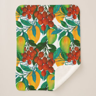 Seamless pattern with fresh bright exotic mango ra sherpa blanket