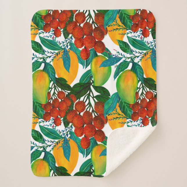 Seamless pattern with fresh bright exotic mango ra sherpa blanket (Front)